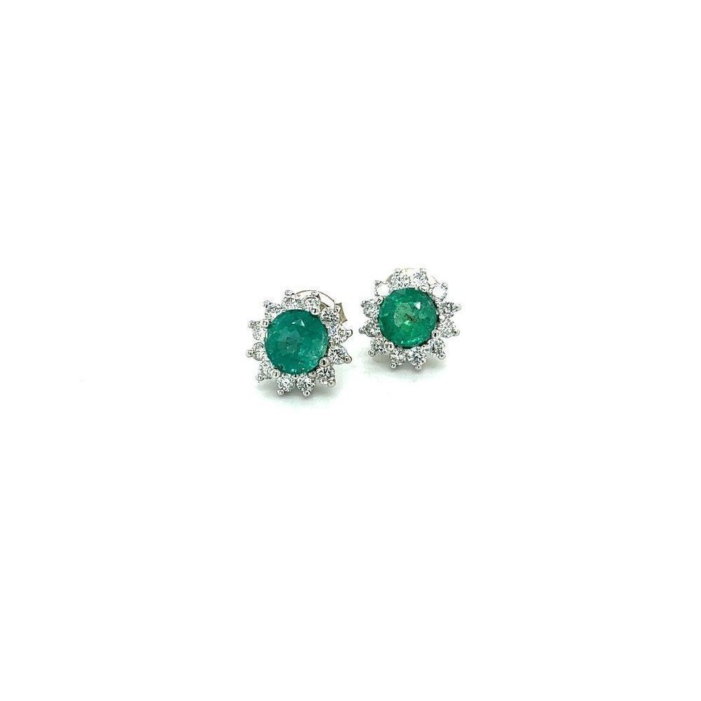 Natural Emerald Diamond Stud Earrings 14k W Gold 3.14 TCW Certified 307913